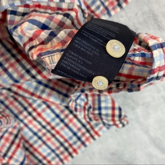 Tommy Hilfiger Shirt Mens Large Short Sleeve Button Down Seersucker Custom Fit - Picture 3 of 11
